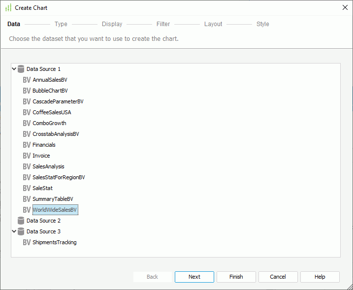 Create Chart wizard - Data
