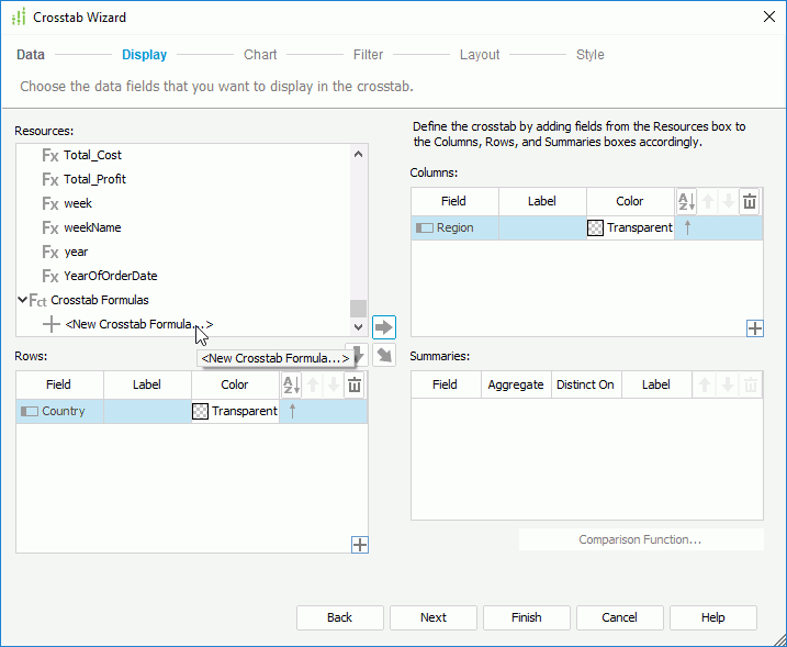 Add Fields to the Crosstab