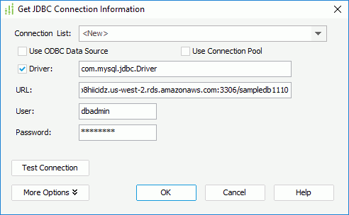 Get JDBC Connection Information dialog box