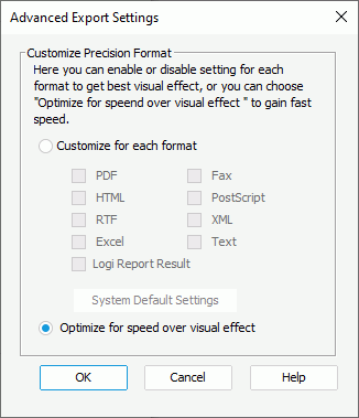 Advanced Export Settings dialog box