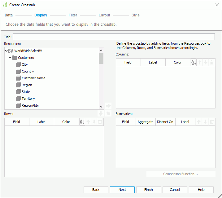 Create Crosstab - Display