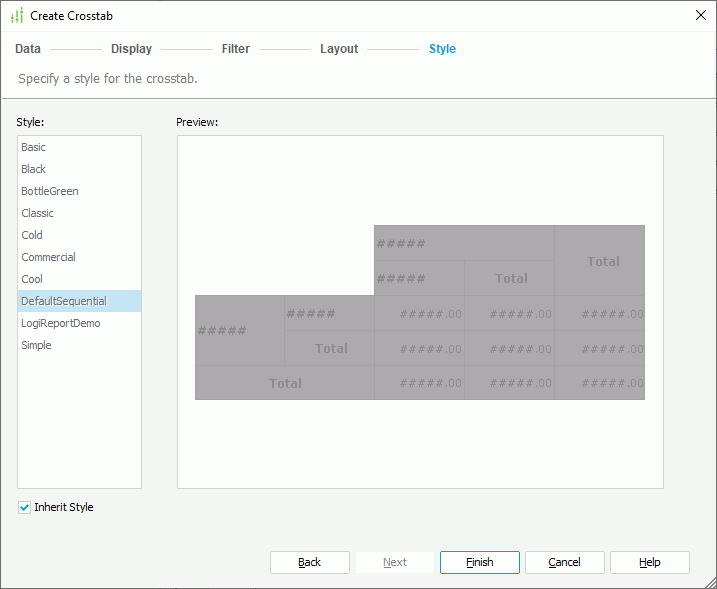 Create Crosstab - Style