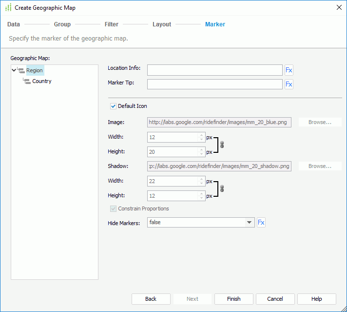 Create Gepgraphic Map wizard - Marker