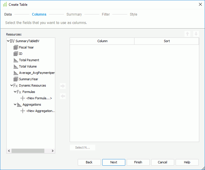 Create Summary Table - Columns