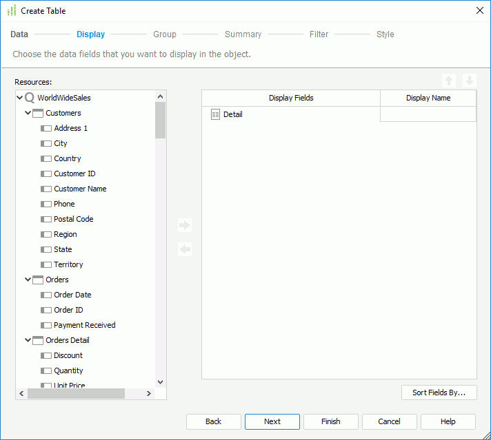 Create Table - Display