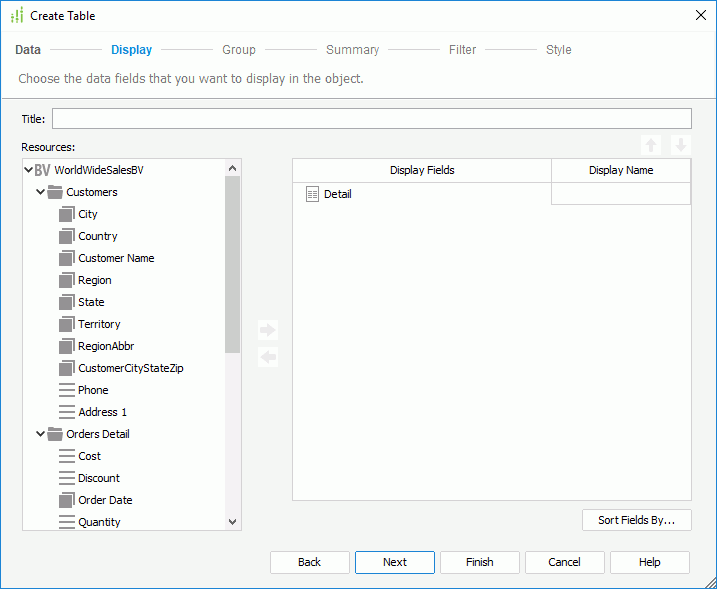 Create Table - Display