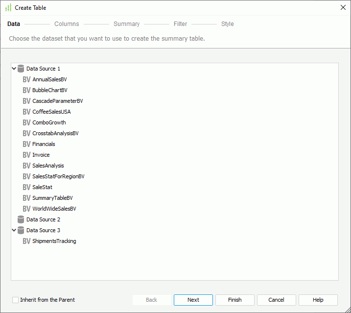 Create Summary Table - Data