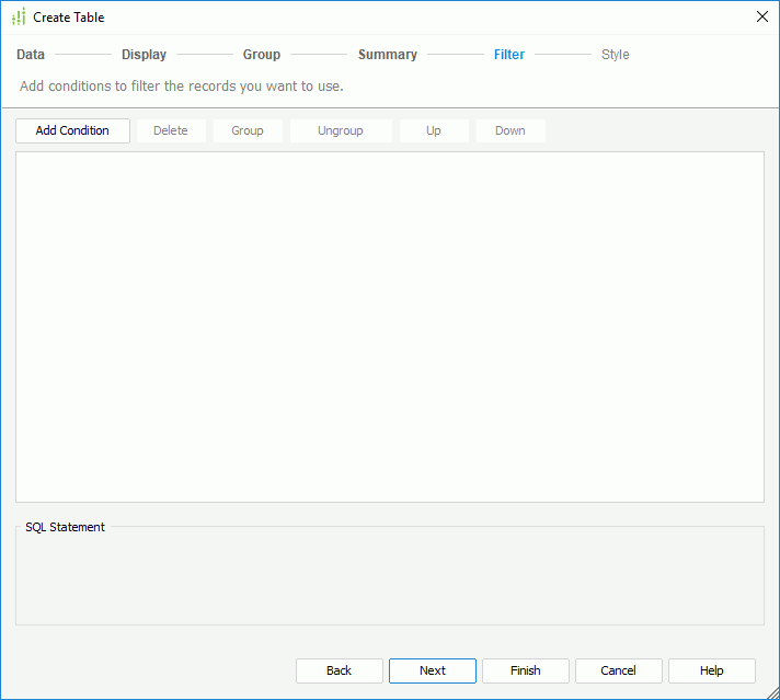 Create Table - Filter