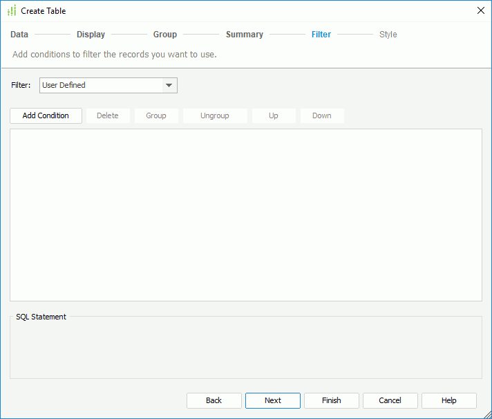 Create Table - Filter