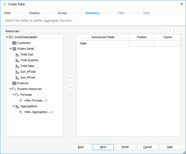 Create Table wizard - Summary