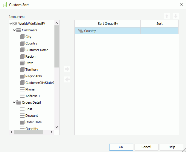 Custom Sort dialog box