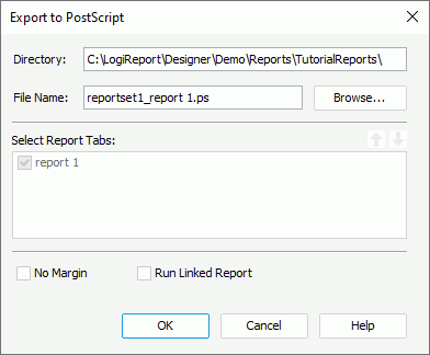 Export to PostScript dialog box