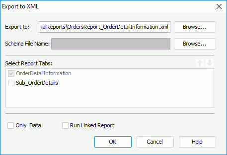 Export to XML dialog box