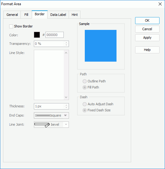 Format Area dialog box - Border tab