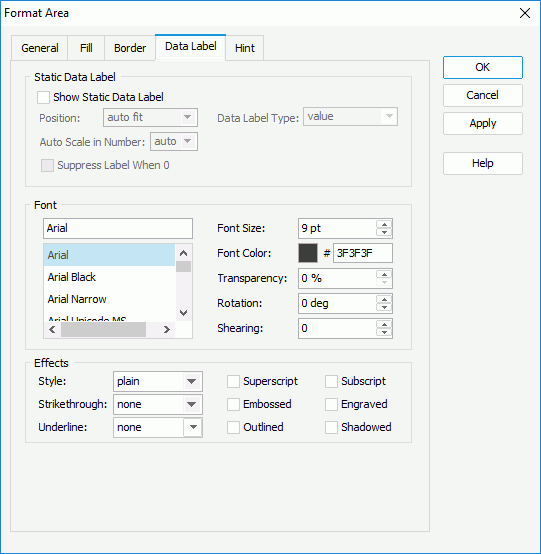 Format Area dialog box - Data Label