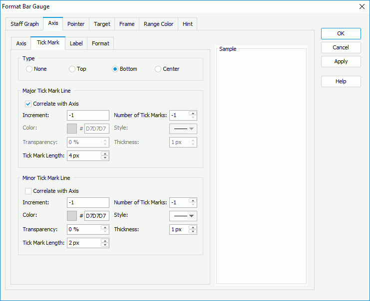 Format Bar Gauge dialog box - Axis - Tick Mark