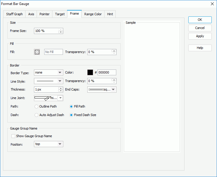 Format Bar Gauge dialog box - Frame