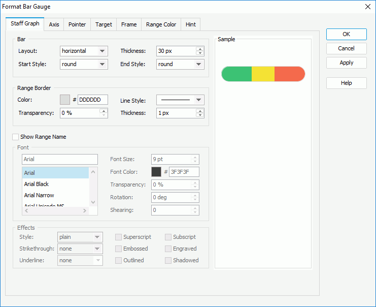 Format Bar Gauge dialog box - Staff Graph