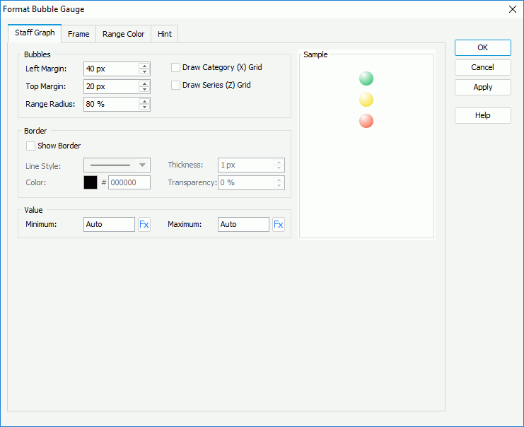 Format Bubble Gauge dialog box - Staff Graph