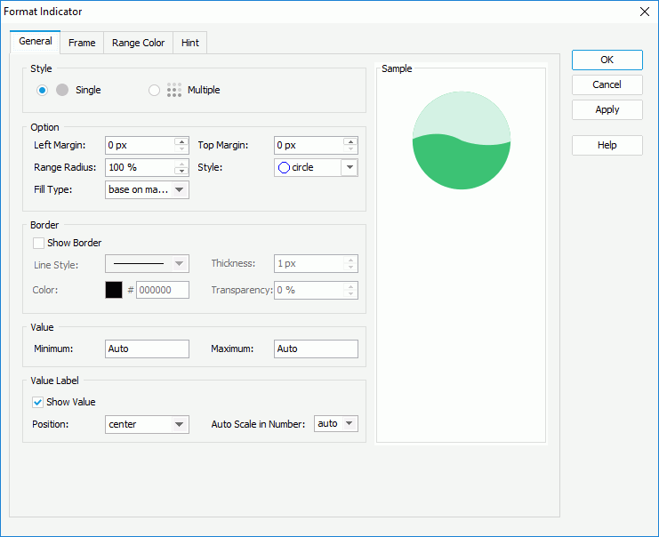 Format Indicator dialog box - General