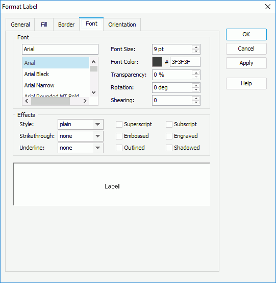 Format Label - Font