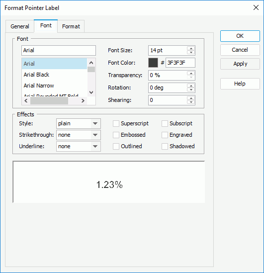 Format Pointer Label dialog box - Font