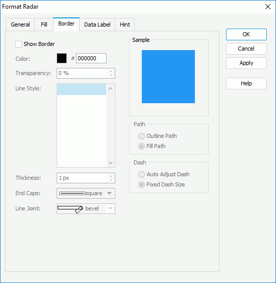 Format Radar dialog box - Border