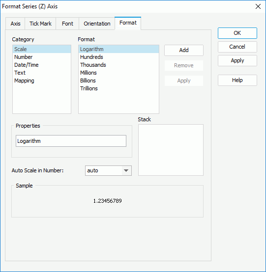 Format Series (Z) Axis dialog box - Format