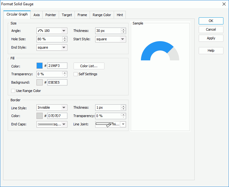 Format Solid Gauge dialog box - Circular Graph