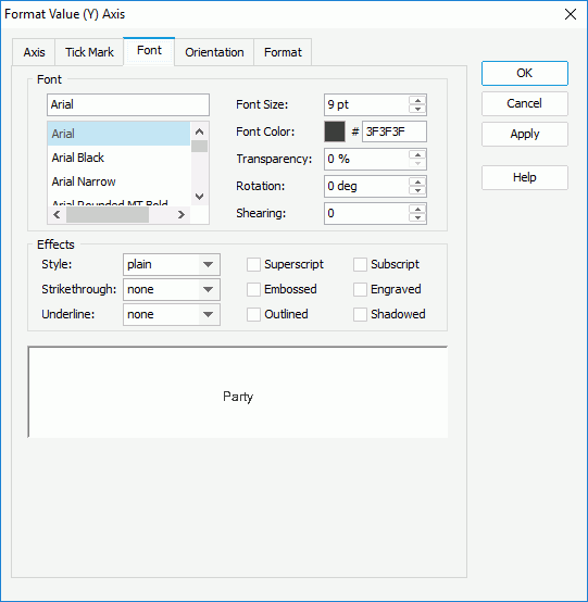 Format Value (Y) Axis - Font