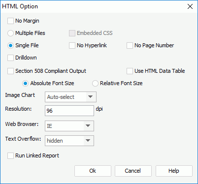 HTML Option dialog box