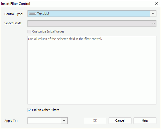 Insert Filter Control dialog box