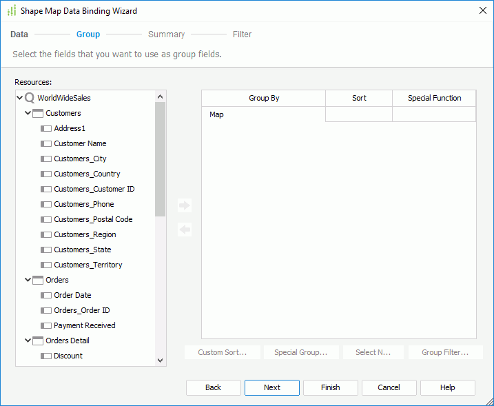 Shape Map Data Binding Wizard - Group