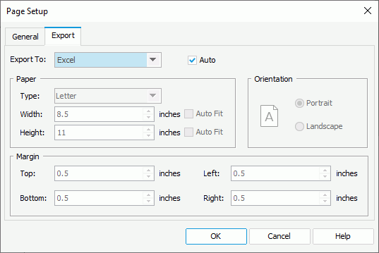 Page Setup - Export