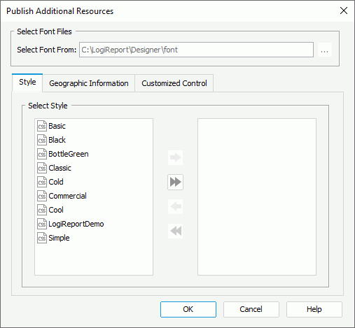 Publish Additional Resources dialog box