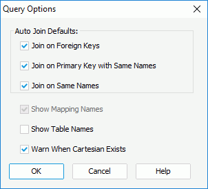 Query Option dialog box