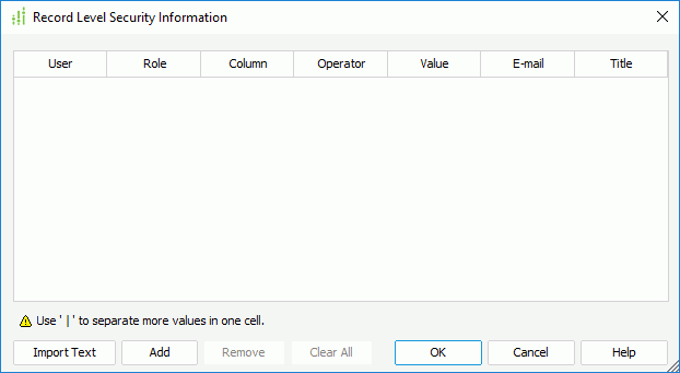 Record Level Security Information dialog box