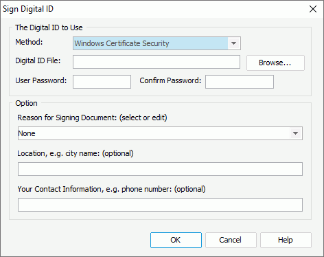 Sign Digital ID dialog box