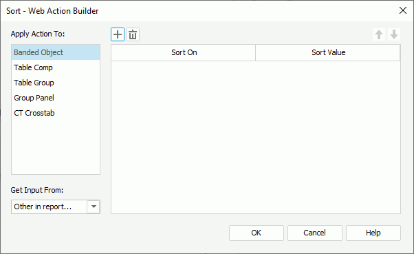 Sort - Web Action Builder dialog box