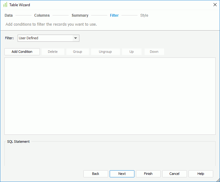 Summary Table Wizard - Filter