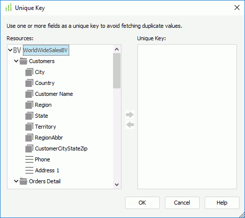 Unique Key dialog box