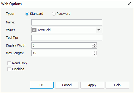 Web Options dialog box - Text Field