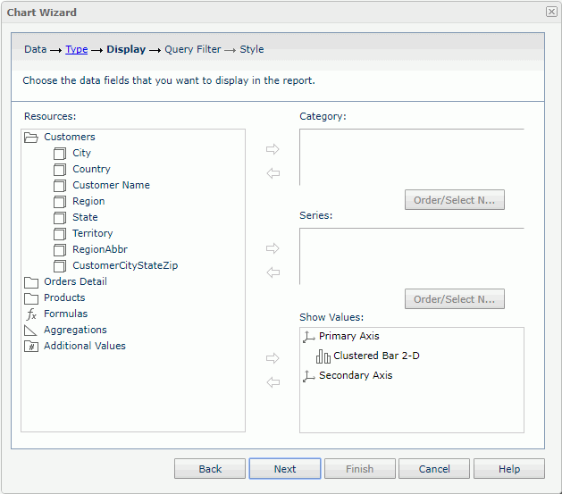 Chart Wizard - Display screen