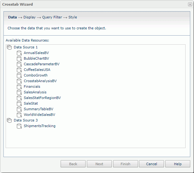 Crosstab Wizard - Data screen