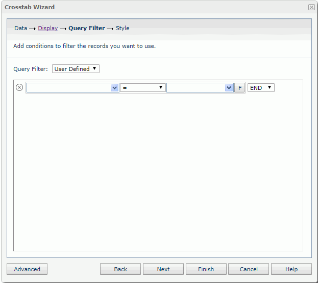 Crosstab Wizard - Query Filter screen