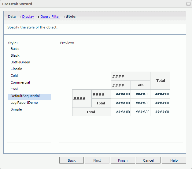 Crosstab Wizard - Style screen