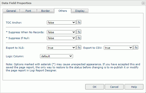 Data Field Properties dialog box - Others tab