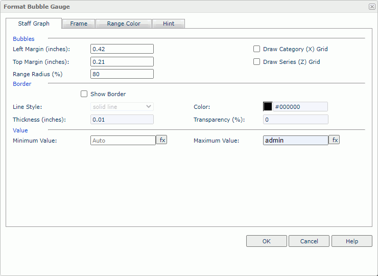 Format Bubble Gauge dialog box - Staff Graph