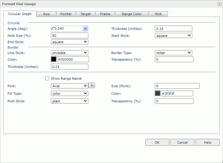 Format Dial Gauge dialog box - Circular Graph