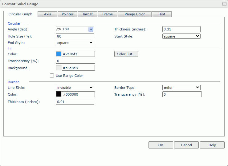 Format Solid Gauge dialog box - Circular Graph